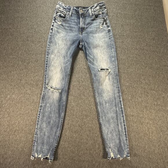 Silver Jeans Avery Skinny Jeans Womens 29‎ Distressed Blue Stretch Denim Ripped - Picture 1 of 12